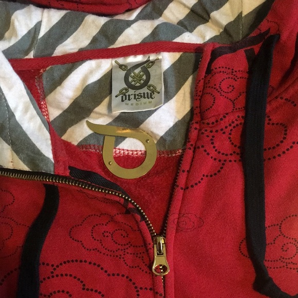 ORISUE 2-Pocket Zip Up Red Black Hooded Sweatshirt $78 EUC Men’s M - Picture 7 of 8